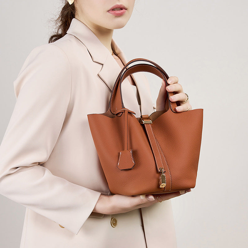 Genuine Leather Bucket Bag Vegetable Basket Women's Handbag For Women